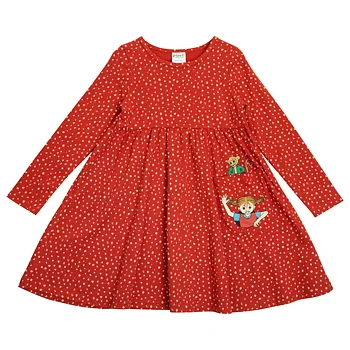 Pippi klänning - Prickig, roströd/rosa 110