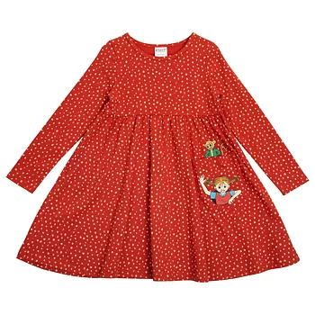Pippi klänning - Prickig, roströd/rosa 116