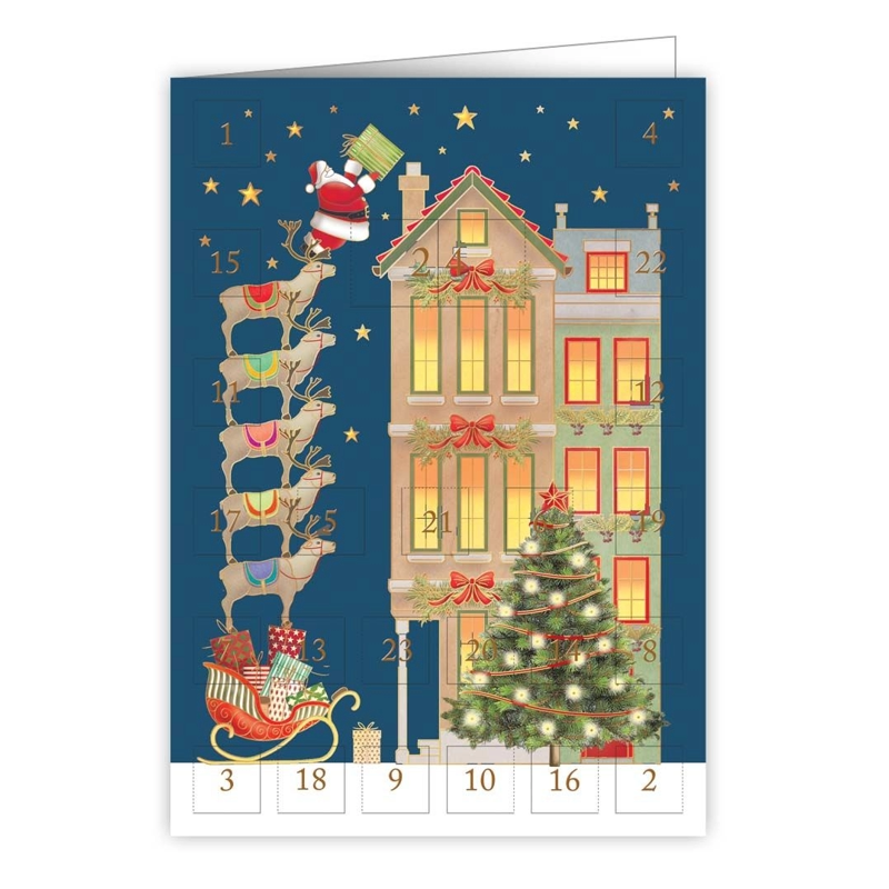 Adventskalenderkort - Santa Delivering Present