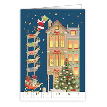 Adventskalenderkort - Santa Delivering Present