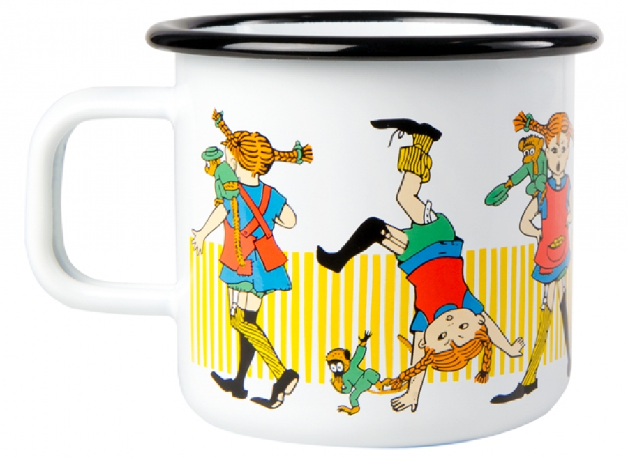 Pippi enamel mug, 3,7 dl - Pippi Longstocking, white - 3