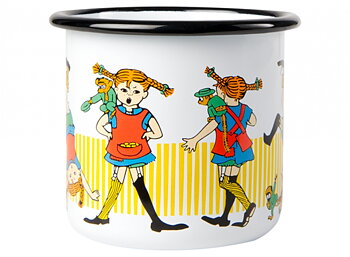 Pippi enamel mug, 3,7 dl - Pippi Longstocking, white