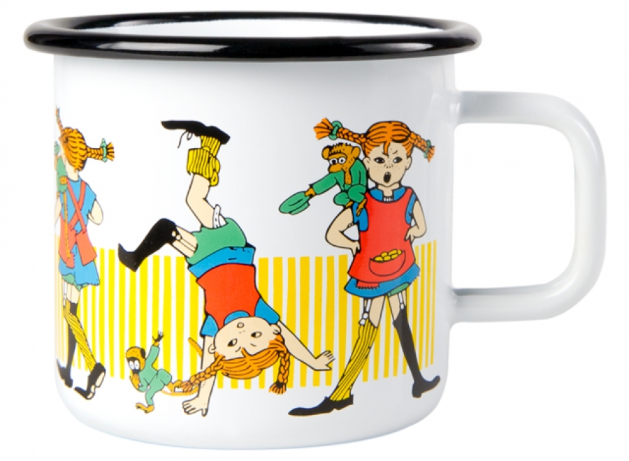 Pippi enamel mug, 3,7 dl - Pippi Longstocking, white