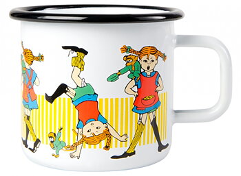 Pippi enamel mug, 3,7 dl - Pippi Longstocking, white