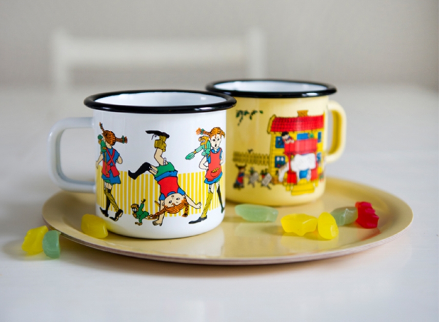 Pippi enamel mug, 3,7 dl - Pippi Longstocking, white - 4
