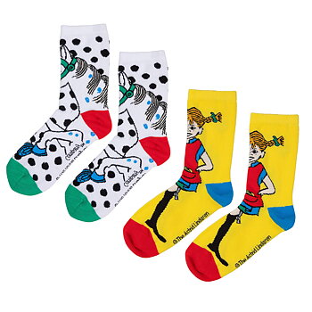 Pippi  Socks 2-pack, Yellow/Off-white size 27/30