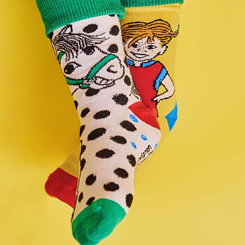 Pippi  Socks 2-pack, Yellow/Off-white size 31/34