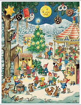Adventskalender A4 - Tomtar på julmarknad