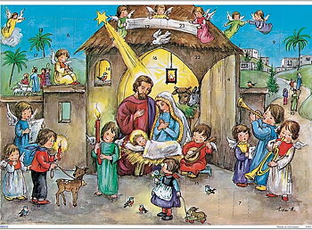 German Advent Calendar A4 Nativity Scene Children