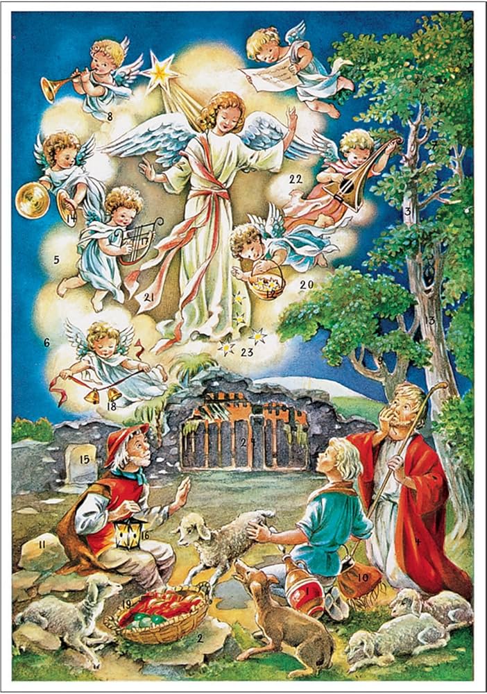 German Advent Calendar A4 Shepherd with Angels