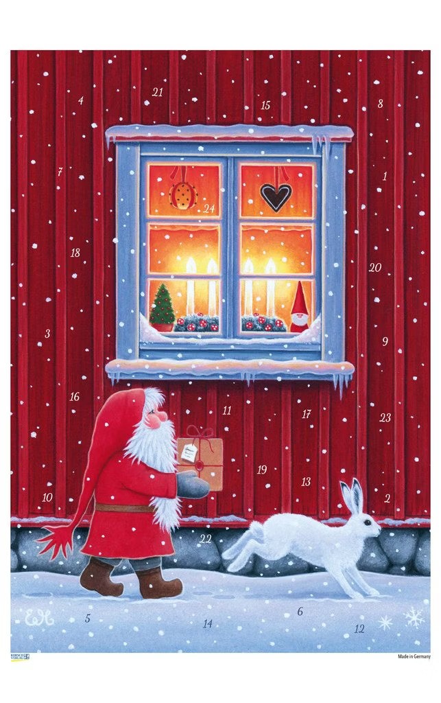 Adventskalenderkort - Tomte och vit hare - 2