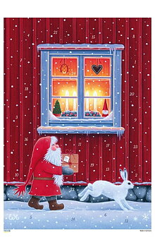 Adventskalenderkort - Tomte och vit hare
