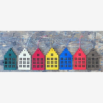 Julhänge Hus med 10 fönster, blått