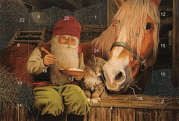 Adventskalenderkort Jan Bergerlind - Tomte äter gröt
