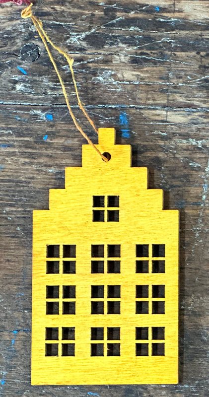 Christmas ornament House with 10 windows, yellow