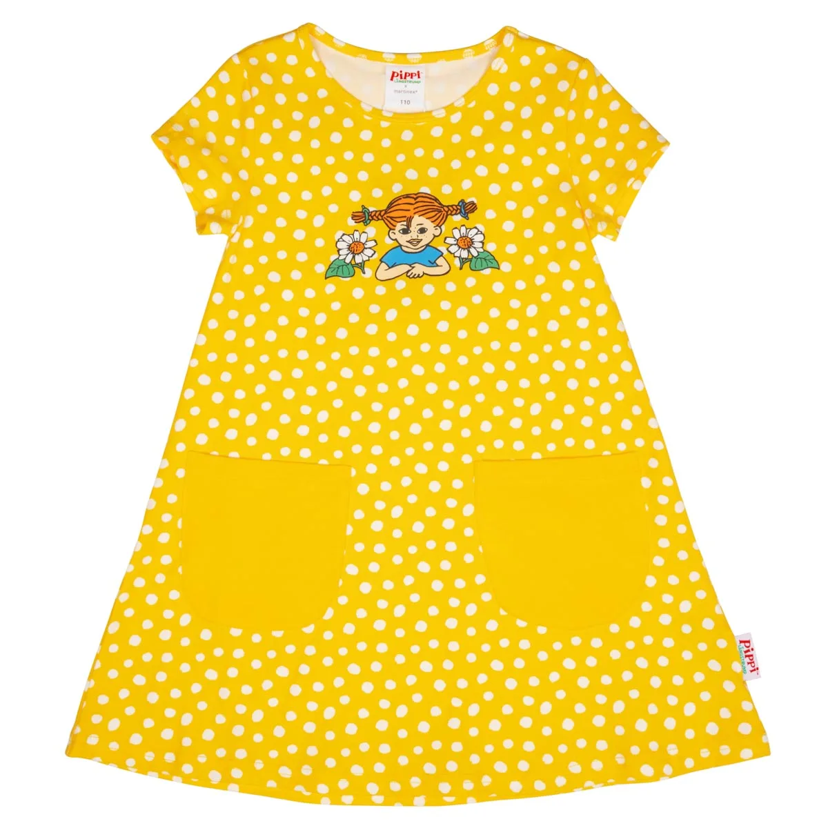 Pippi Longstocking Speckled Dress Short-sleeved Yellow size 128