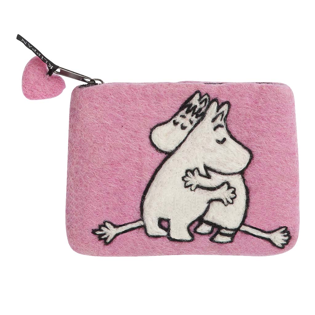 Mumin, rosa börs i handfiltad ull Kärlek, Klippan