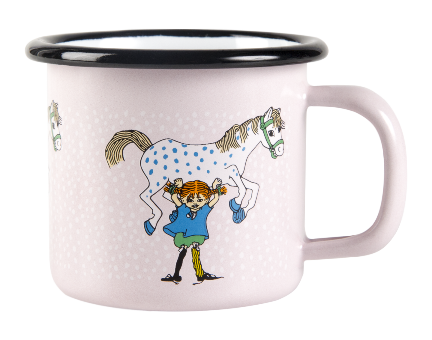 Emaljmugg, 1,5 dl - Pippi och Lilla Gubben, rosa