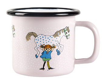 Emaljmugg, 1,5 dl - Pippi och Lilla Gubben, rosa