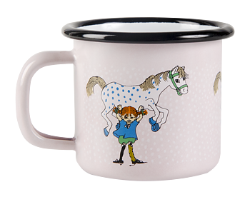 Emaljmugg, 1,5 dl - Pippi och Lilla Gubben, rosa