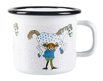 Pippi enamel mug 2,5 dl - Pippi and the Horse, white
