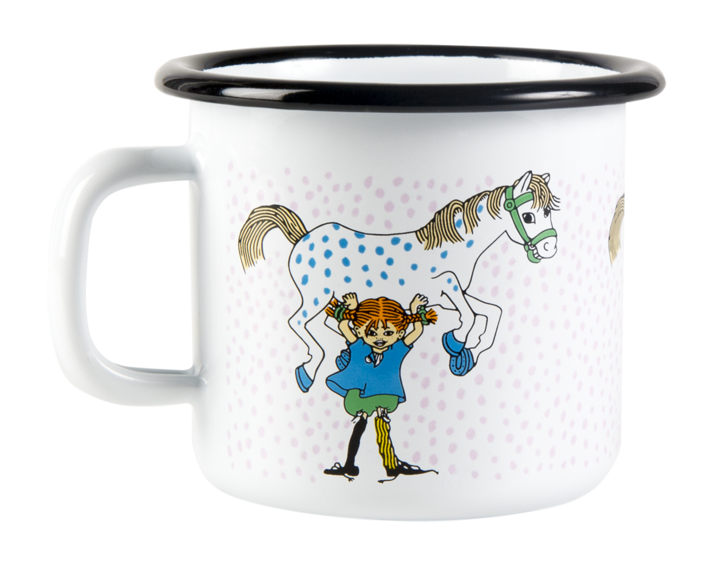 Pippi enamel mug 2,5 dl - Pippi and the Horse, white - 2
