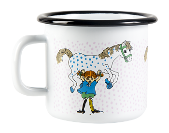 Pippi enamel mug 2,5 dl - Pippi and the Horse, white