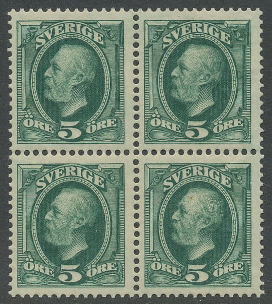 F 52c, 5 öre Oscar II fyrblock **
