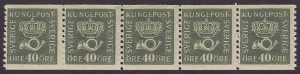F 159a, 40 öre Postemblem femstrip **