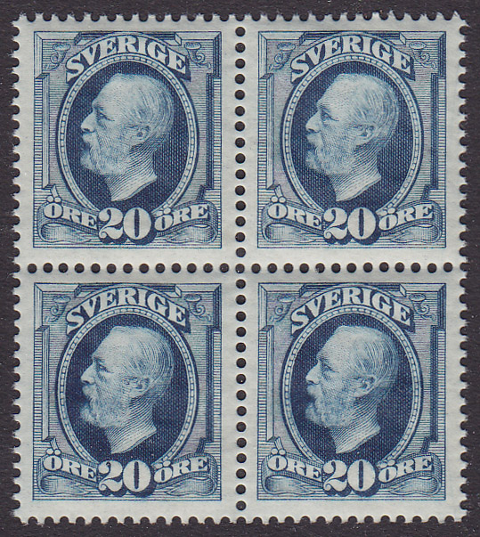 F 66, 20 öre Oscar II praktfyrblock **
