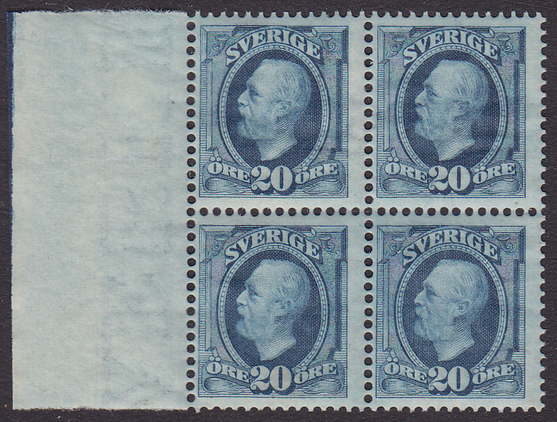 F 56, 20 öre Oscar II marginalfyrblock **