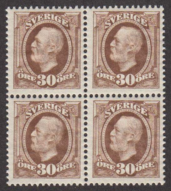 F 58, 30 öre Oscar II fyrblock **