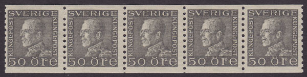 F 192b, Gustaf V profil vänster 50 öre grå femstrip **
