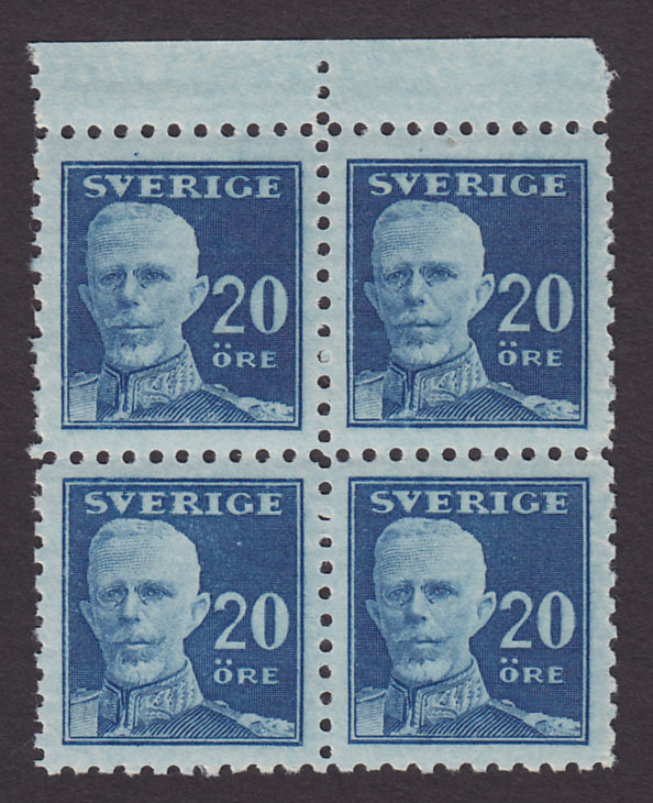 F 151C, 20 öre Gustaf V - en face fyrblock **