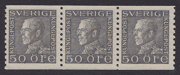 F 192b, 50 öre Gustaf V profil vänster prakt-trestrip **