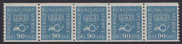 F 167a, 90 öre Postemblem femstrip **