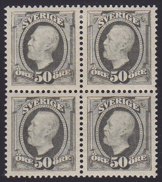 F 59d, 50 öre Oscar II fyrblock prakt/lyx *