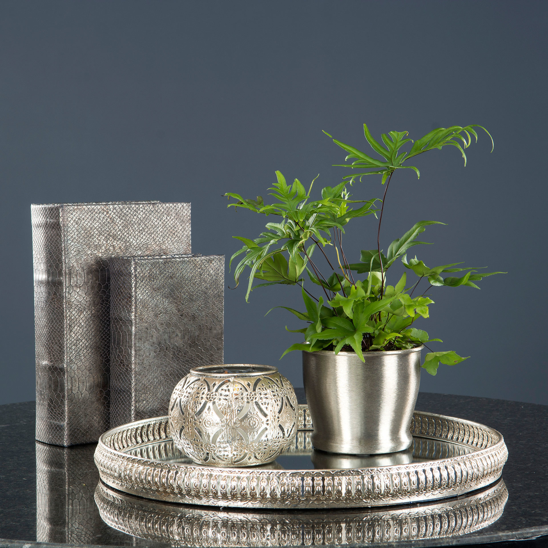 Spegelbricka med silverfärgad kant 