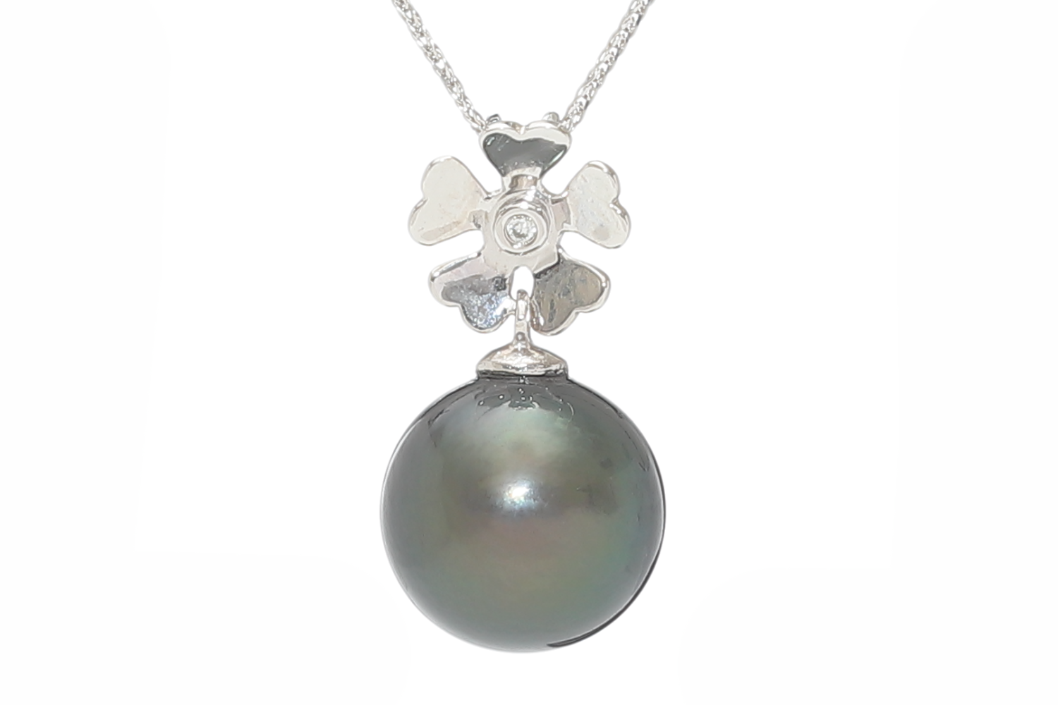 Tahitiperlen-Anhänger in Weißgold mit einem Diamanten 11mm