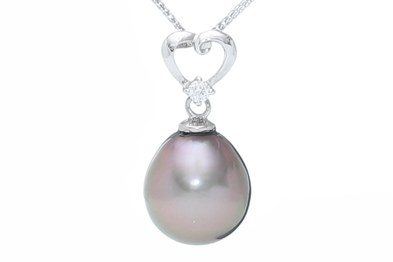 Tropfenförmiger Anhänger aus Tahiti-Zuchtperlen, gefasst in Weißgold und Diamant - 3