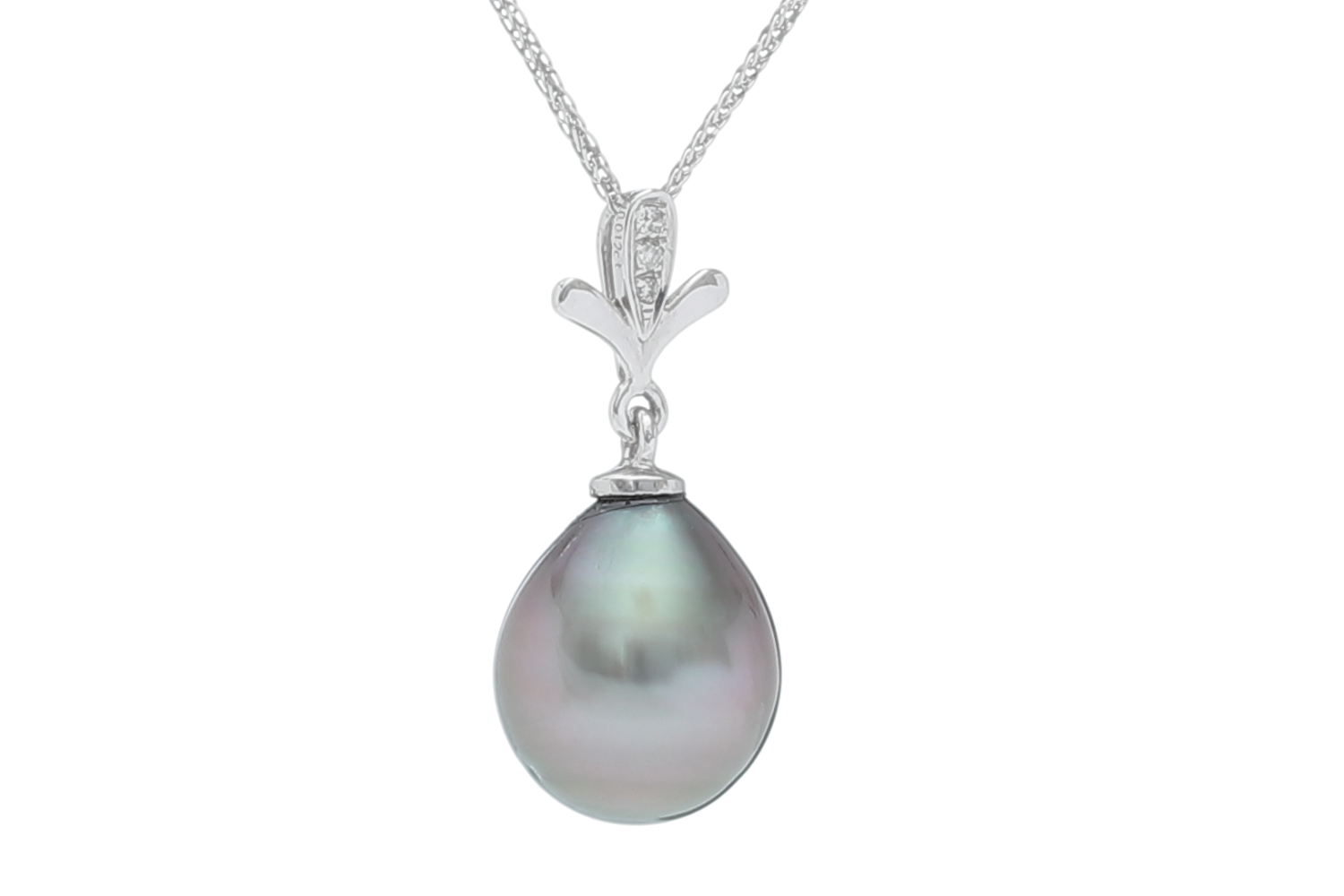 Colgante con perla de Tahiti en forma de gota en montura de oro blanco y diamantes - 3
