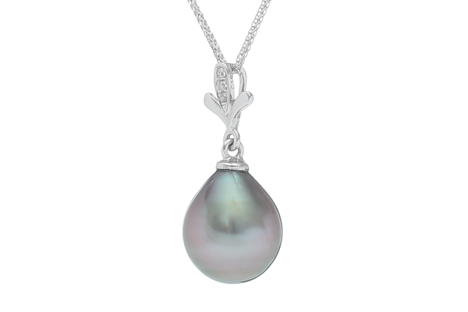 Colgante con perla de Tahiti en forma de gota en montura de oro blanco y diamantes - 2