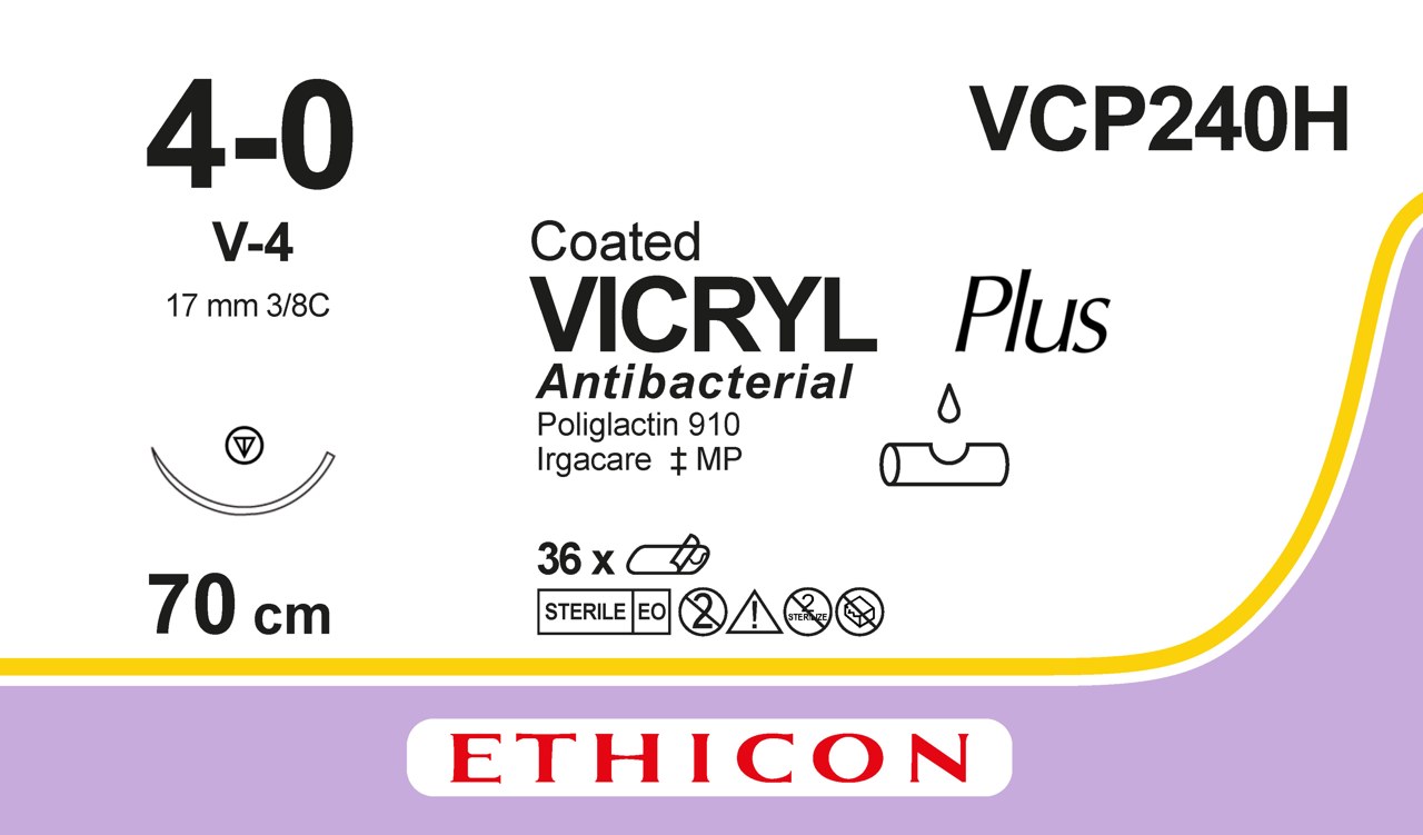 Vicryl Plus sutur 4-0, VCP240H, V-4 needle, 70 cm undyed