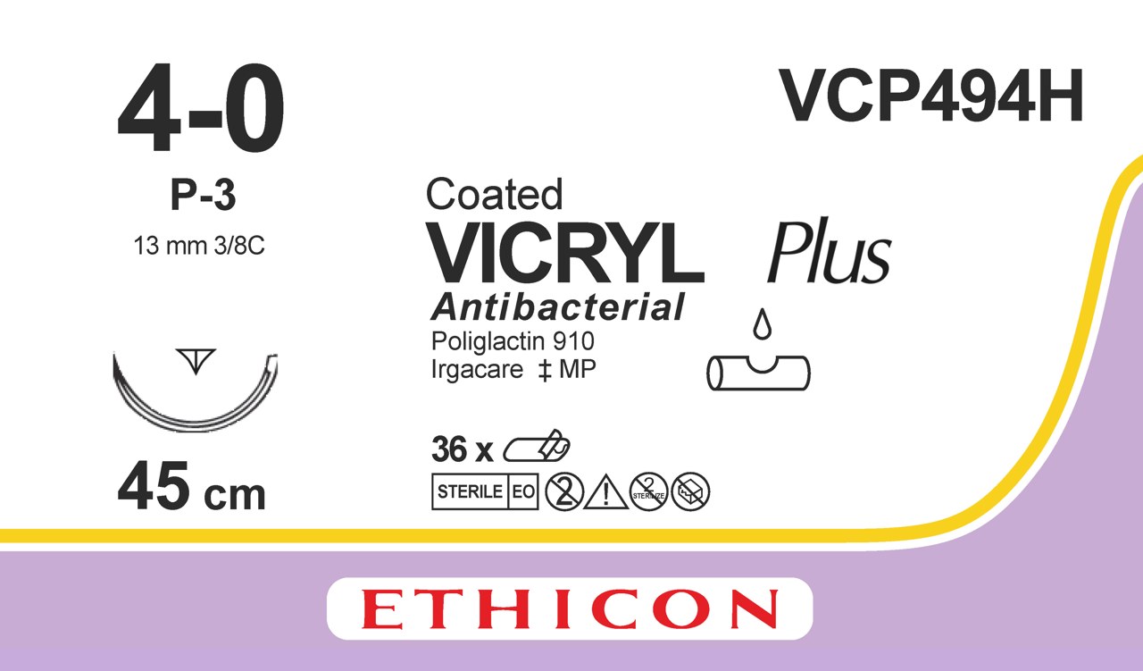 Vicryl Plus sutur 4-0, VCP494H, P-3 needle, 45 cm undyed