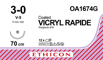 Vicryl Rapide sutur 3-0, OA1674G, V-5 needle, 70 cm undyed