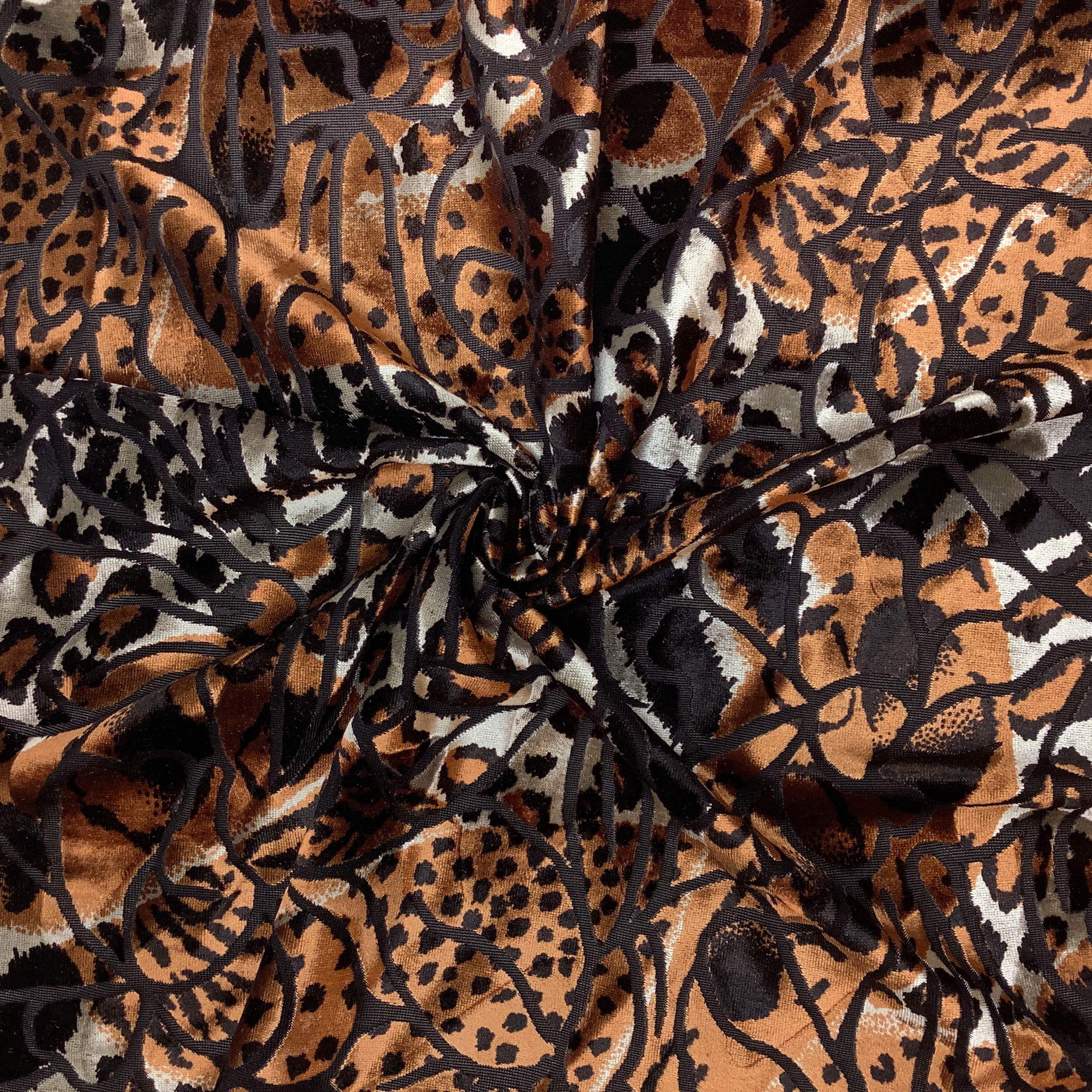 Orange Floral Velvet Burnout Fabric