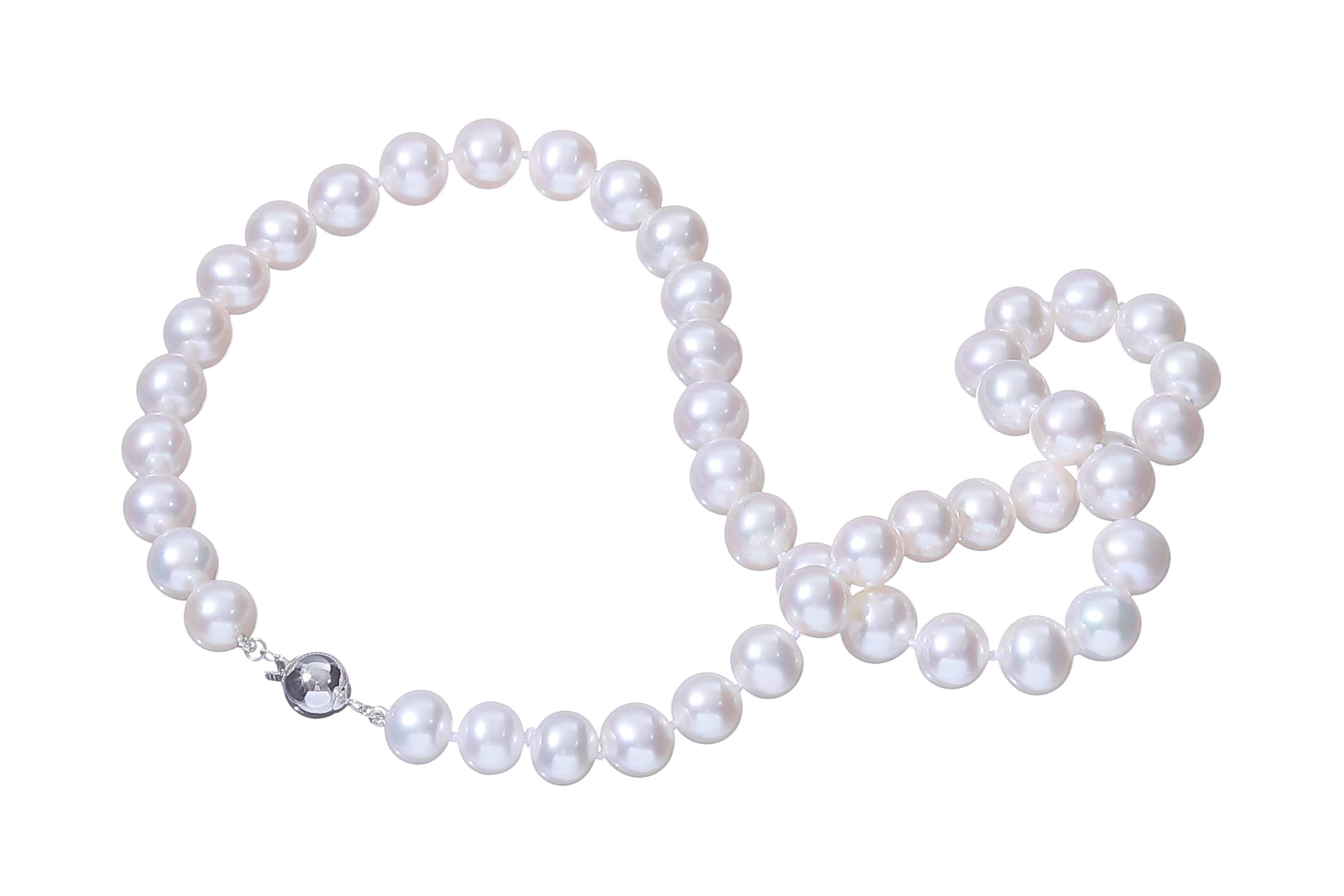Pärlcollier med vita sötvattenspärlor 9-10mm - 3