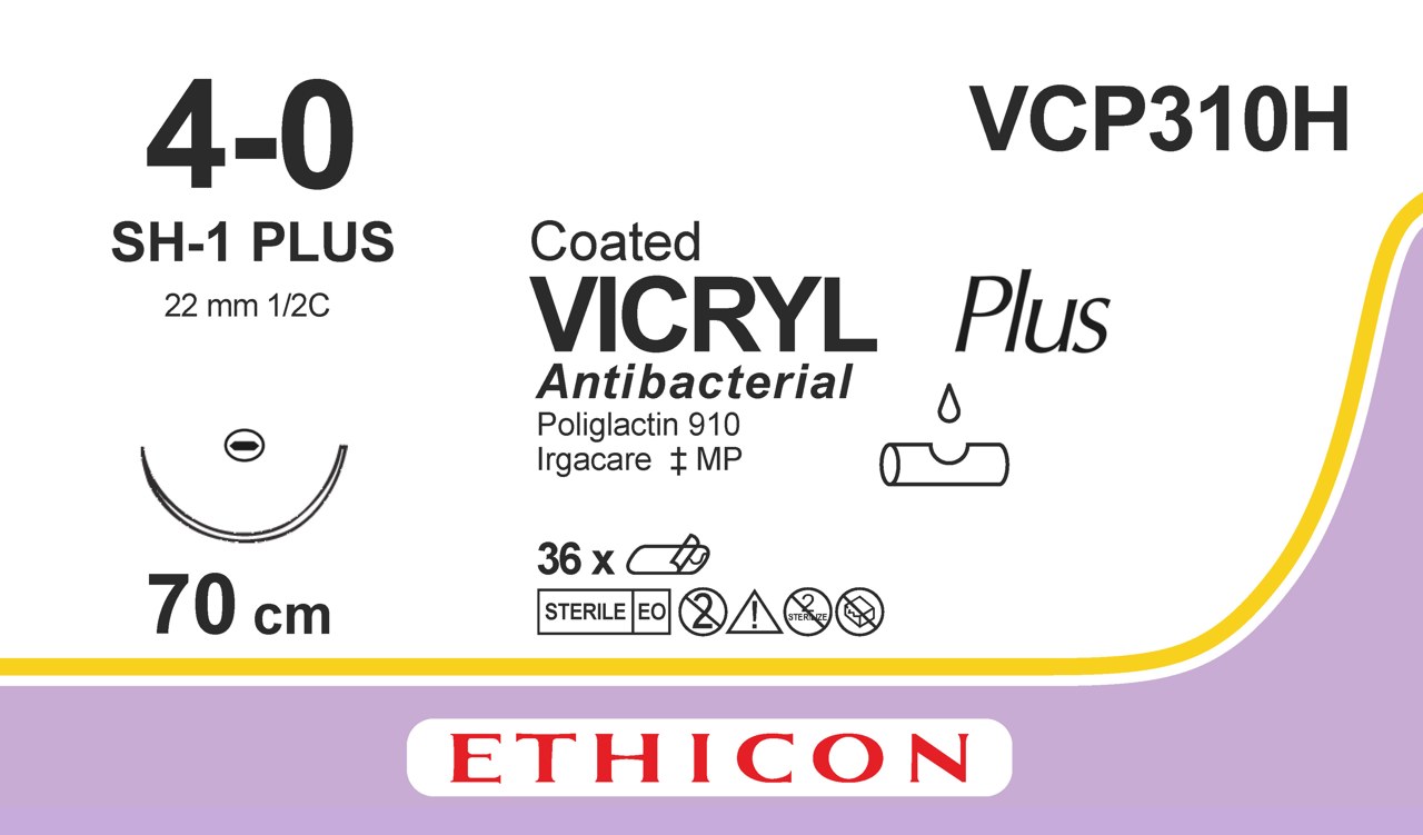 Vicryl Plus sutur 4-0, VCP310H, SH-1 needle, 70 cm purple