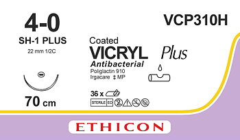 Vicryl Plus sutur 4-0, VCP310H, SH-1 needle, 70 cm purple