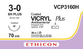 Vicryl Plus sutur 3-0, VCP3160H, JB needle VB, 70 cm purple